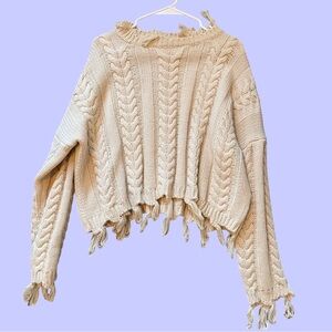 Fashion on Earth Distressed Cable Knit Cropped Sweater Small